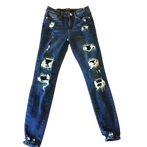 Judy Blue Jeans Womens 1/25 Blue Dark Wash Skinny Fit Stretch Distressed Denim